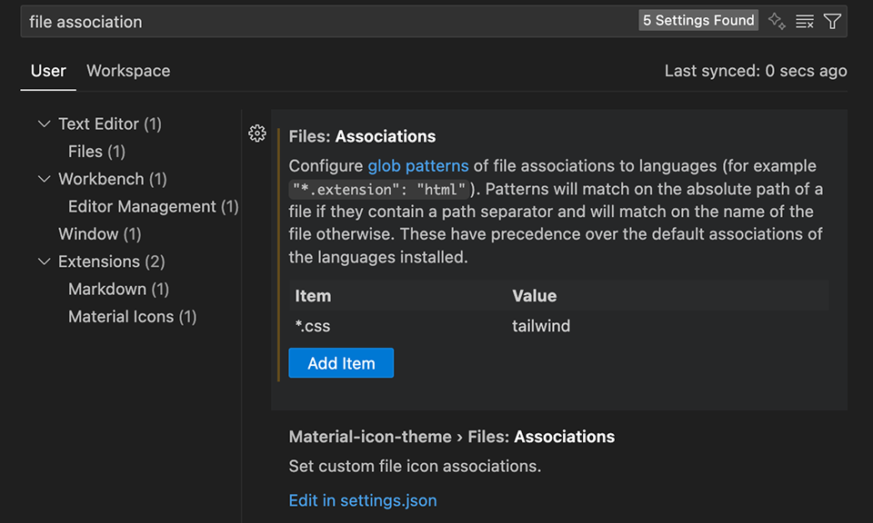 files.associations